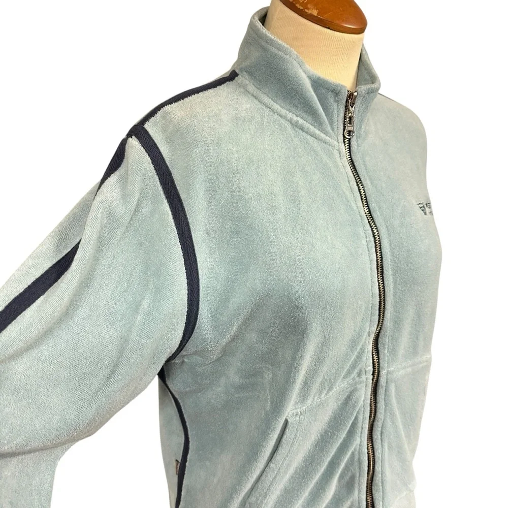 Mooks Blue Fleece Track Jacket Y2K 2000 Vintage Sporty Athletic Street Style